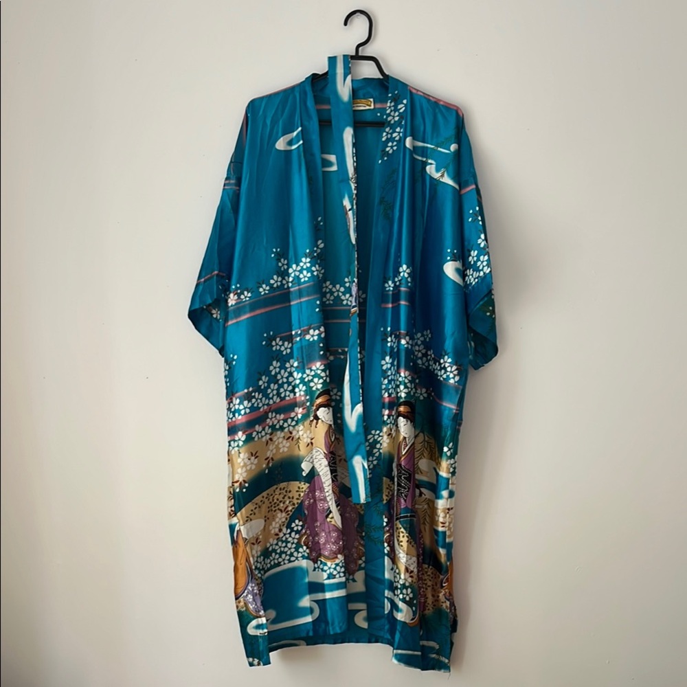 Beautiful Blue Silky Women's Kimono Robe